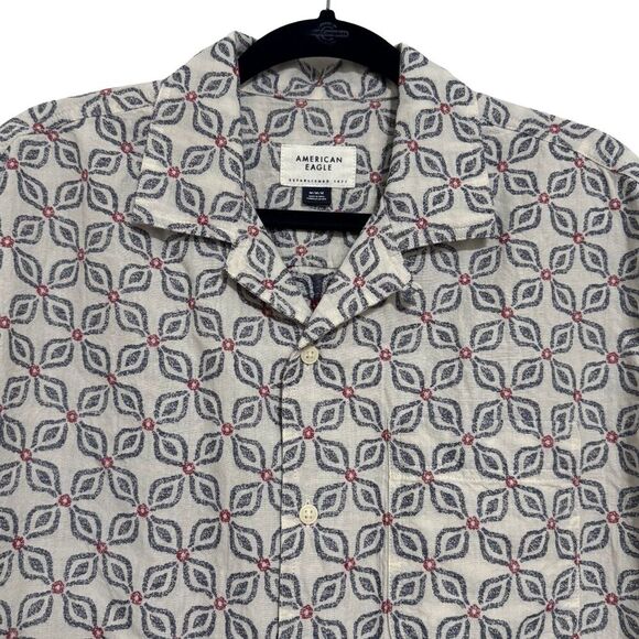 AMERICAN EAGLE Mens Short Sleeve Button Down Geometric Shirt Jacquard NWOT M - Picture 4 of 6